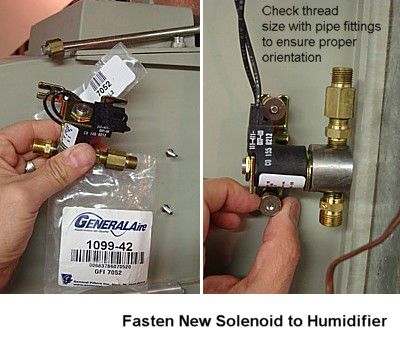 A new solenoid being attached to a humidifier