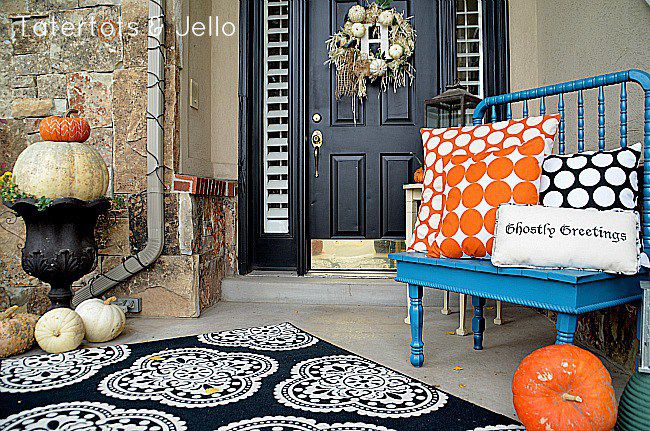 Polkadot pillows on front porch