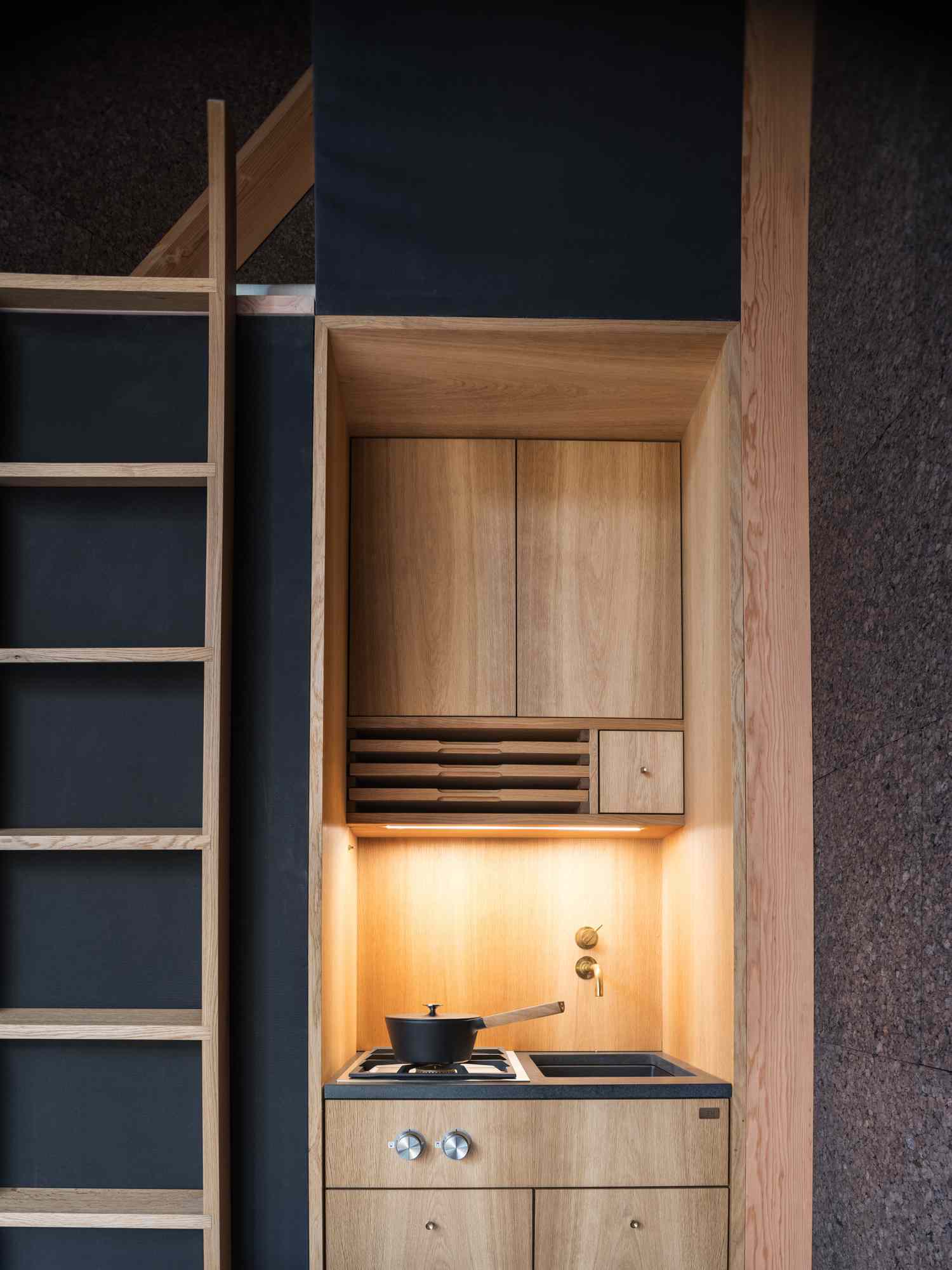 midcentury modern minimalist tiny home kitchen