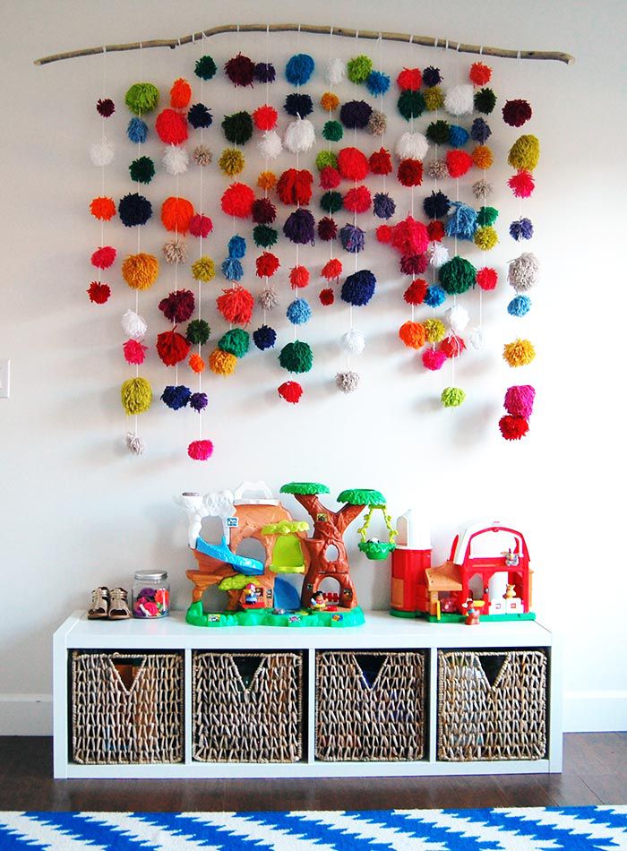 Arte de parede DIY Pom pom para o quarto das crianças