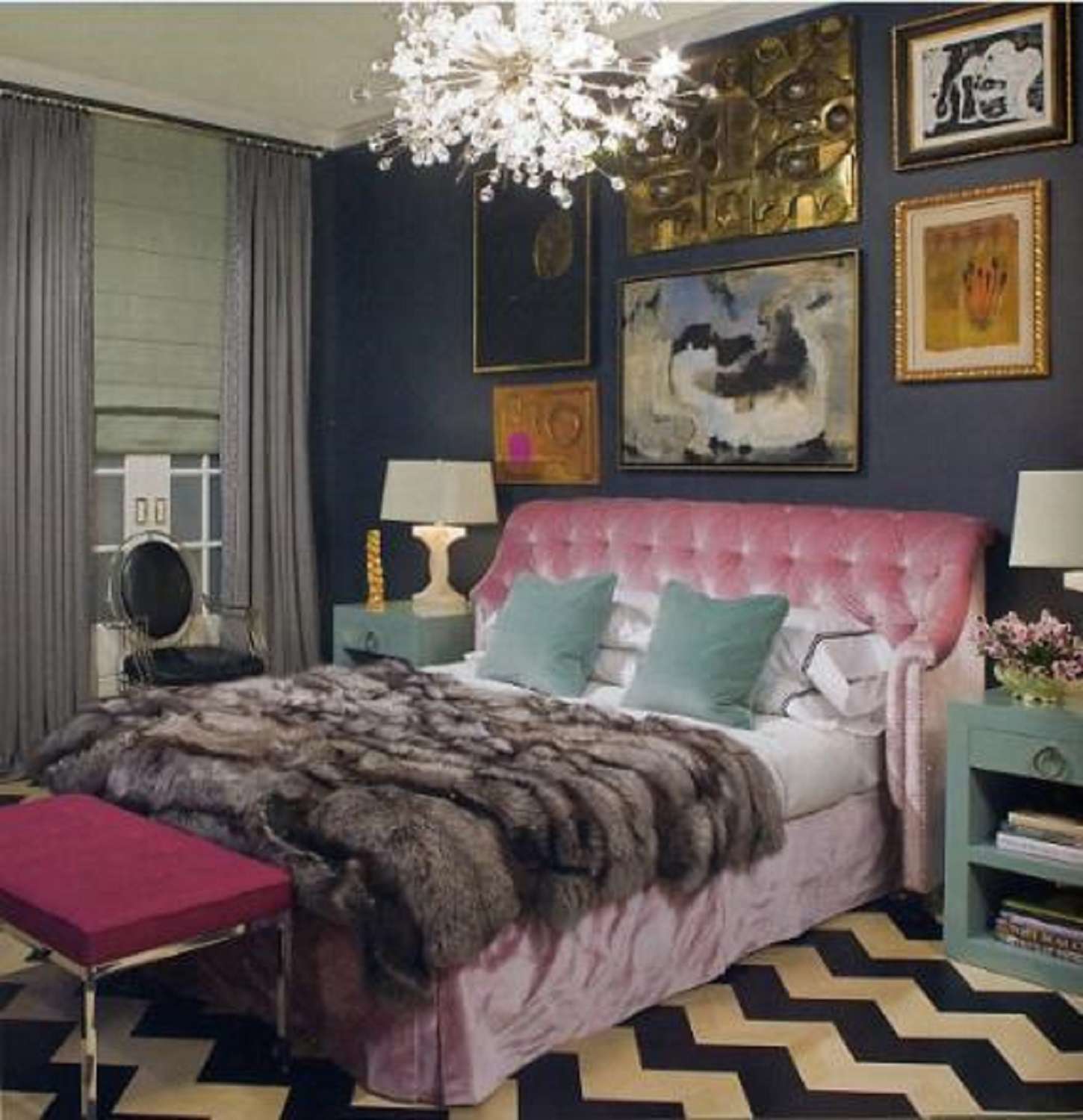 Sputnik crystal chandelier eclectic bedroom