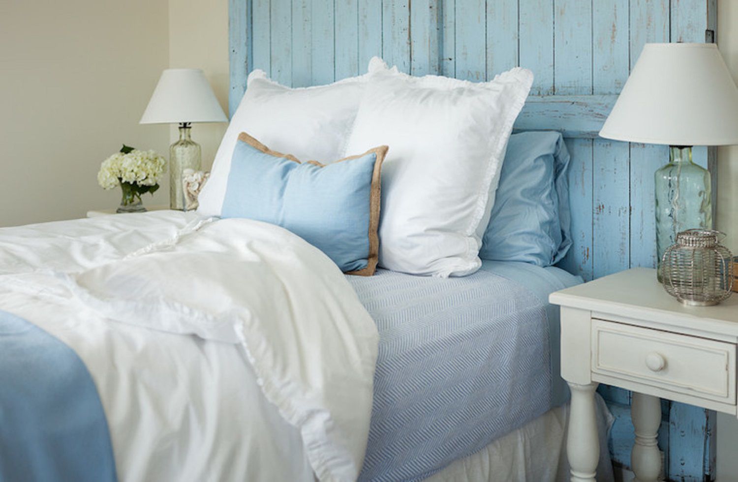 DIY rustic wooden blue headboard