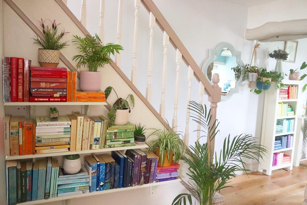 bookshelves by stairs