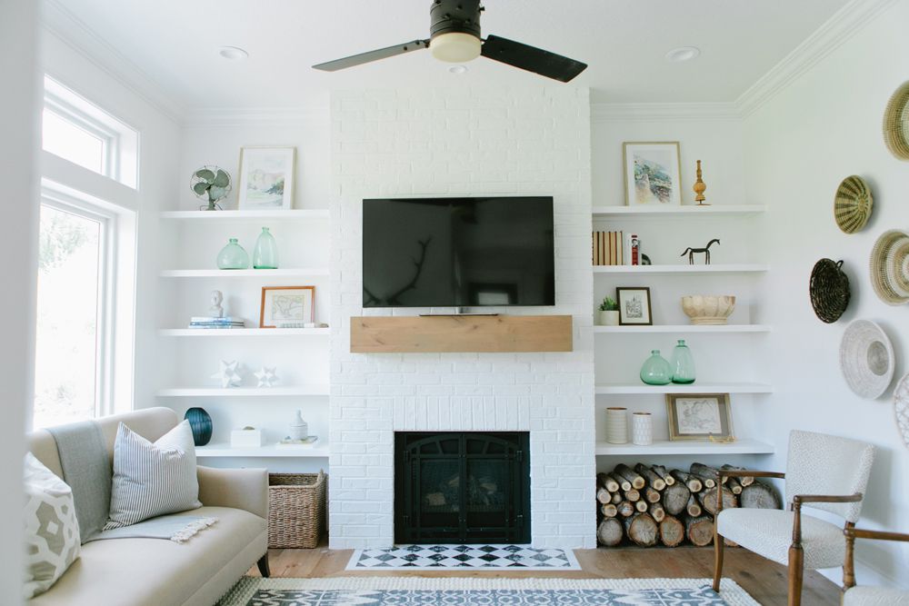 scandi inspired white brick fireplace