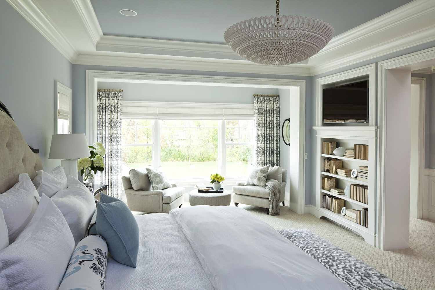 white and gray bedroom