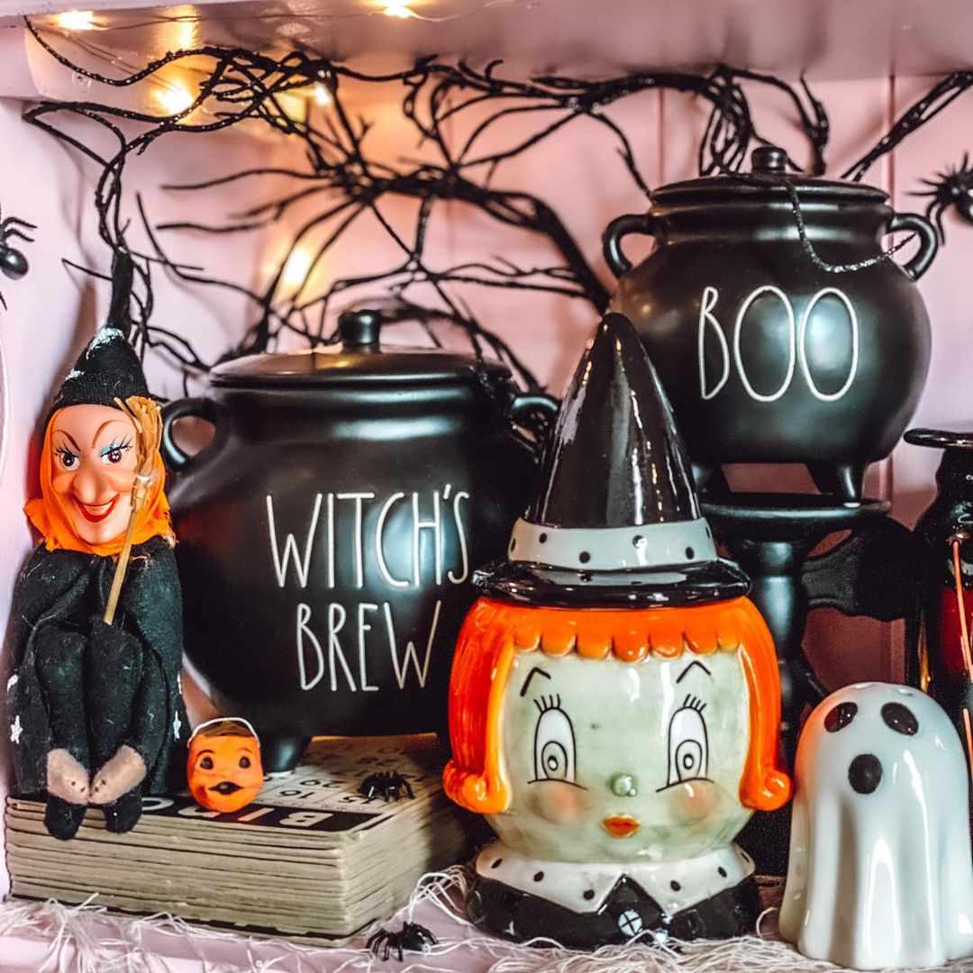 Retro witches and new, retro-inspired clay treat buckets.