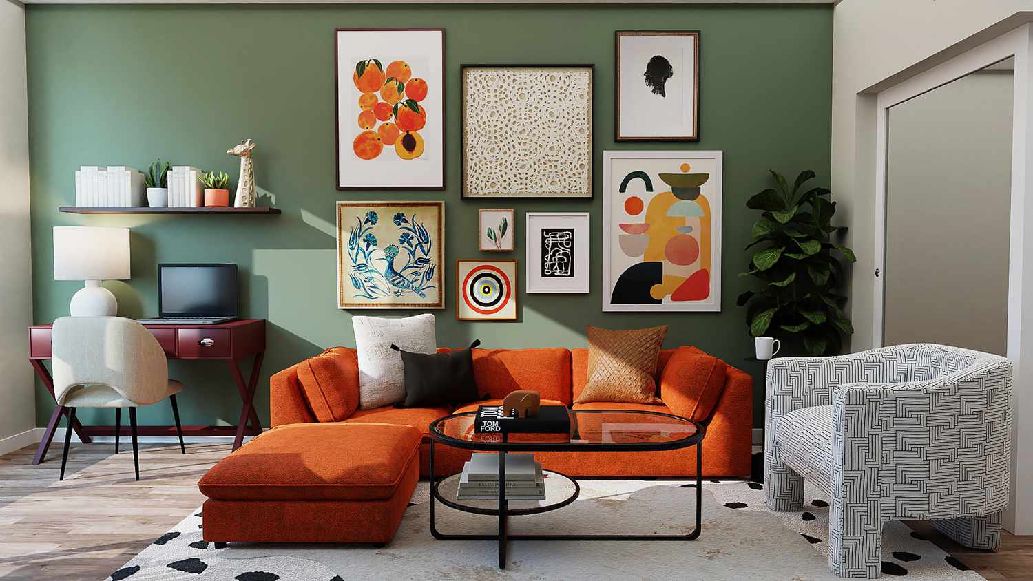 Grünes und oranges Zimmer