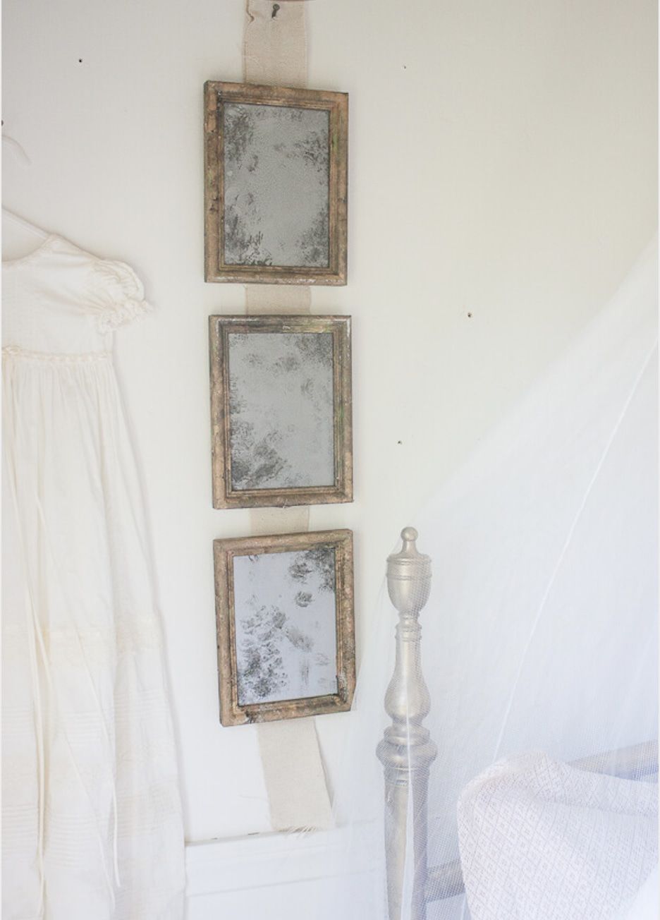 three small French and Vintage-inspired mirrors made from picture frame