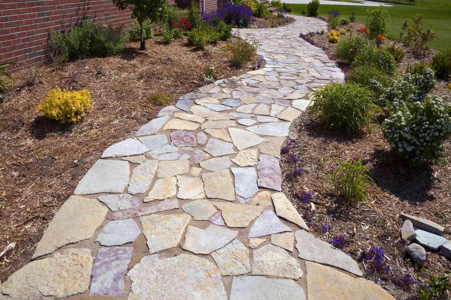 Landscaping Accents ; Colorful Natural Paved Field Stone Sidewalk Yard Path