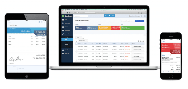 Quickbooks online app, on tablet, PC and smart phone