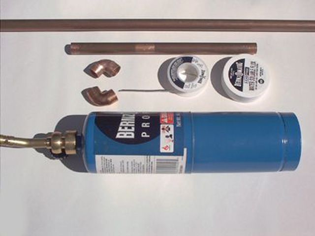 Picture of soldering supplies used in copper-pipe garden fountain project