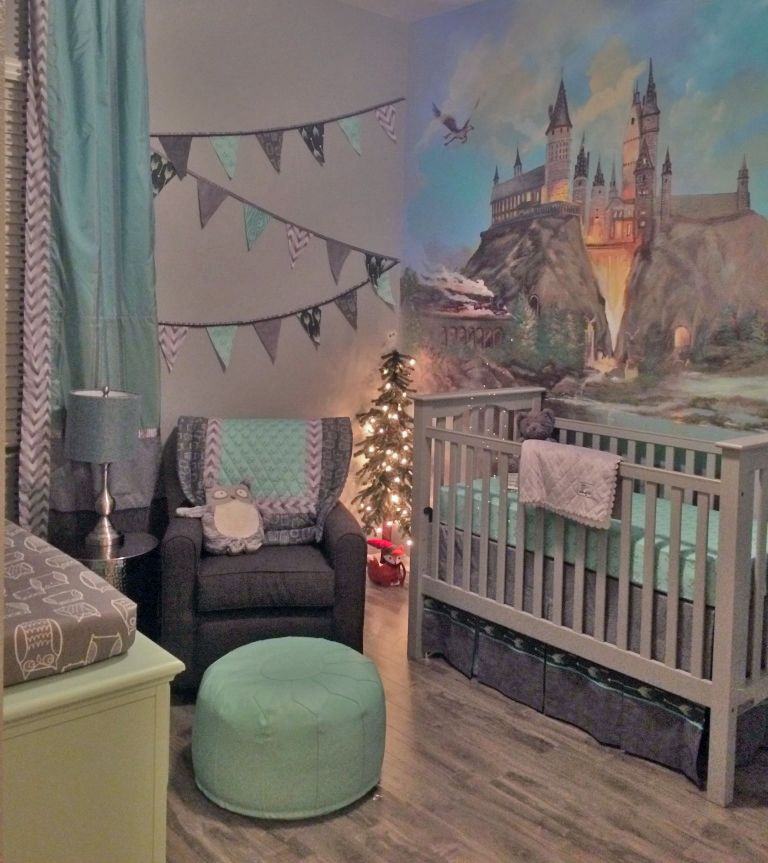 Harry Potter themed nursery with mural