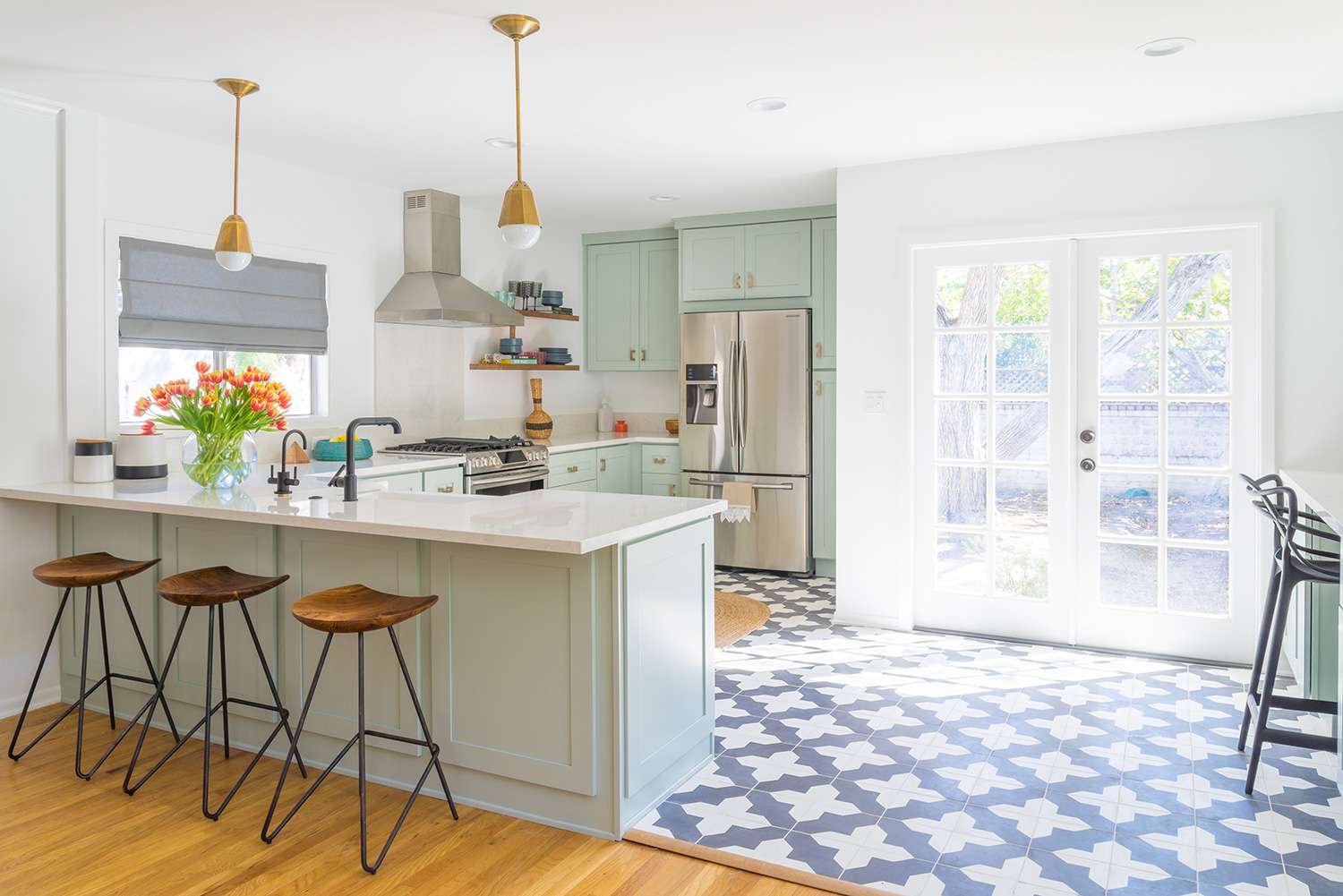 patterned floor tile in kitchen