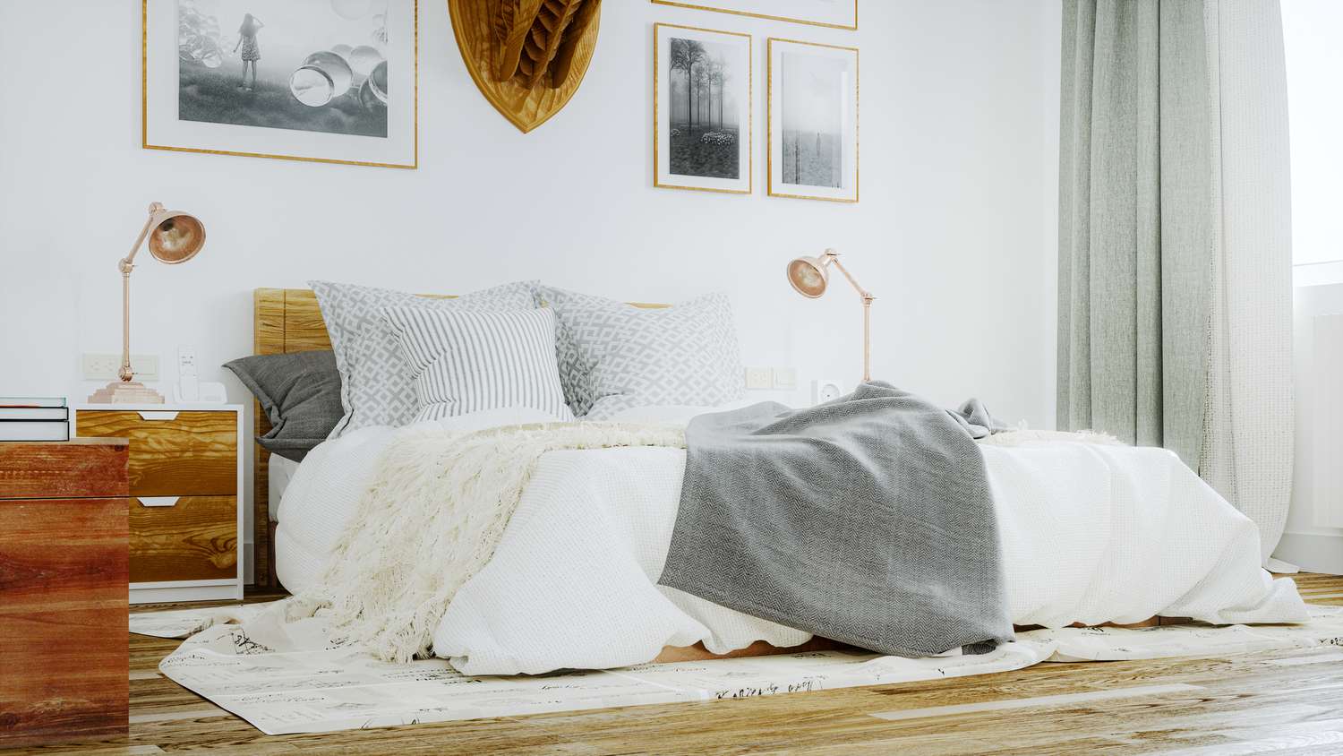 dormitorio con madera y detalles dorados