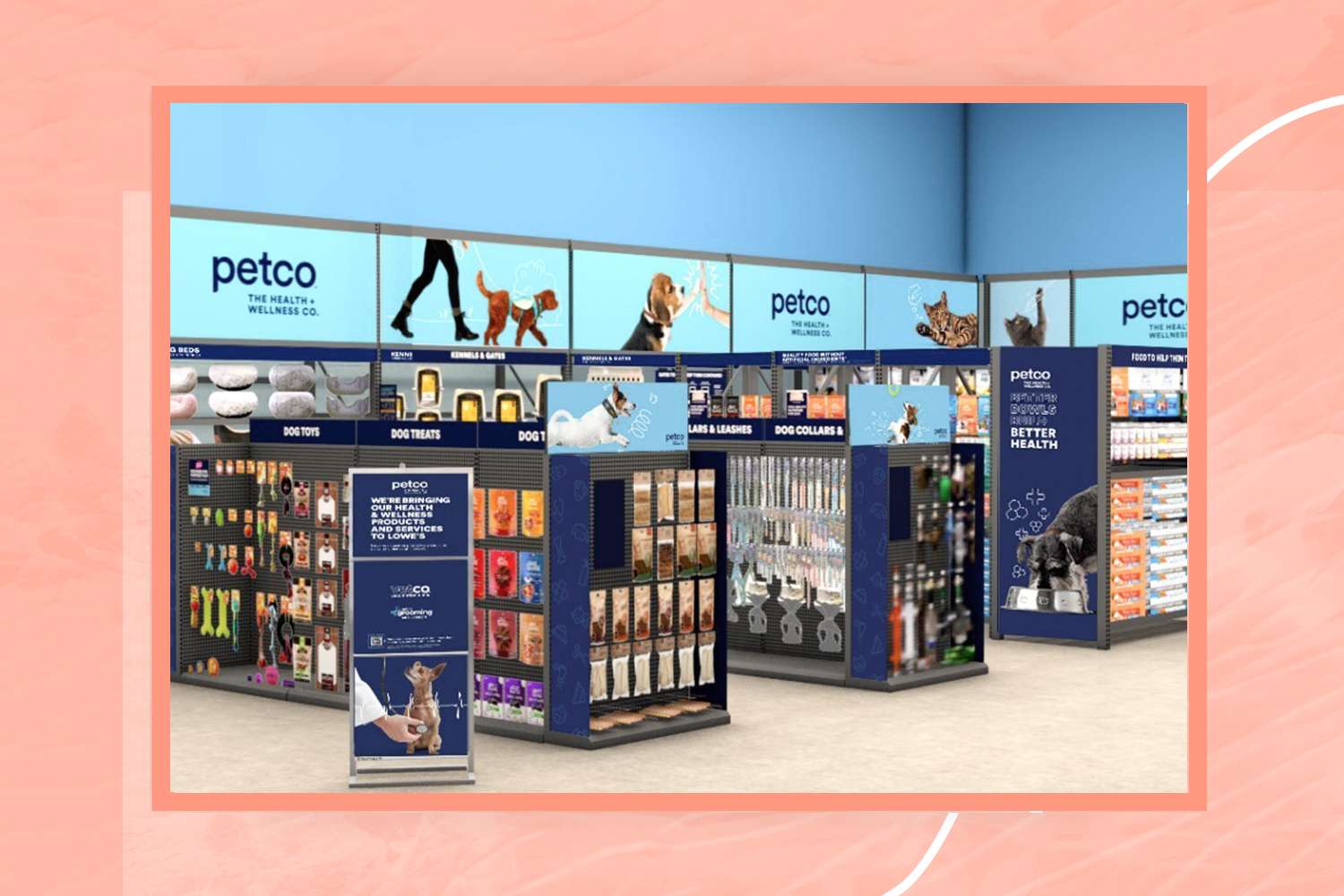 Lowe's and Petco collaboration showing a rendered outpost of merchandise