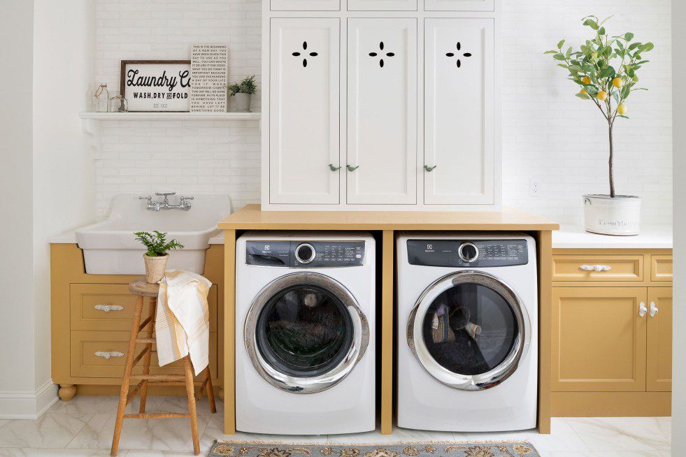 Lovely retro inspired yellow laundry room