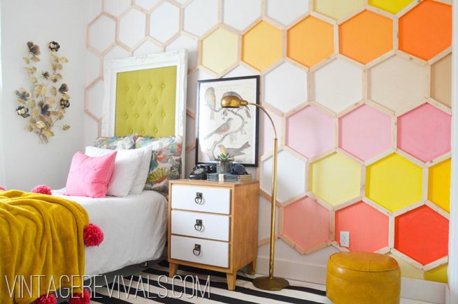 DIY Honeycomb accent wall for girl's room