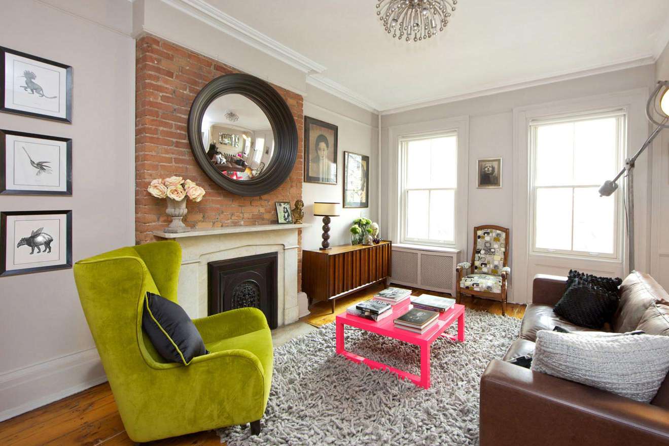 Pops of bold color in traditional living room