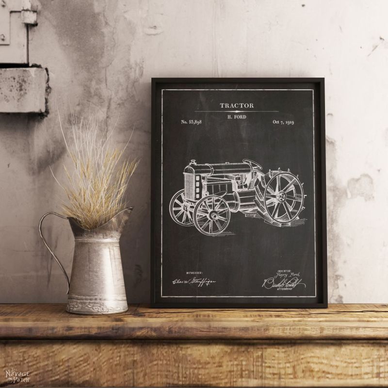 A blueprint of a tractor in a frame