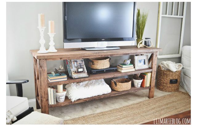 A rustic DIY TV stand