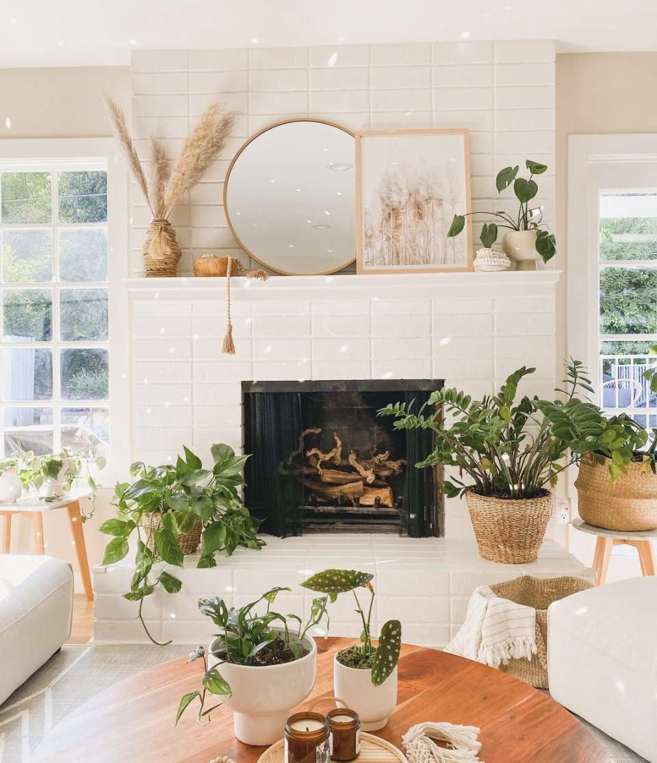 white tile fireplace