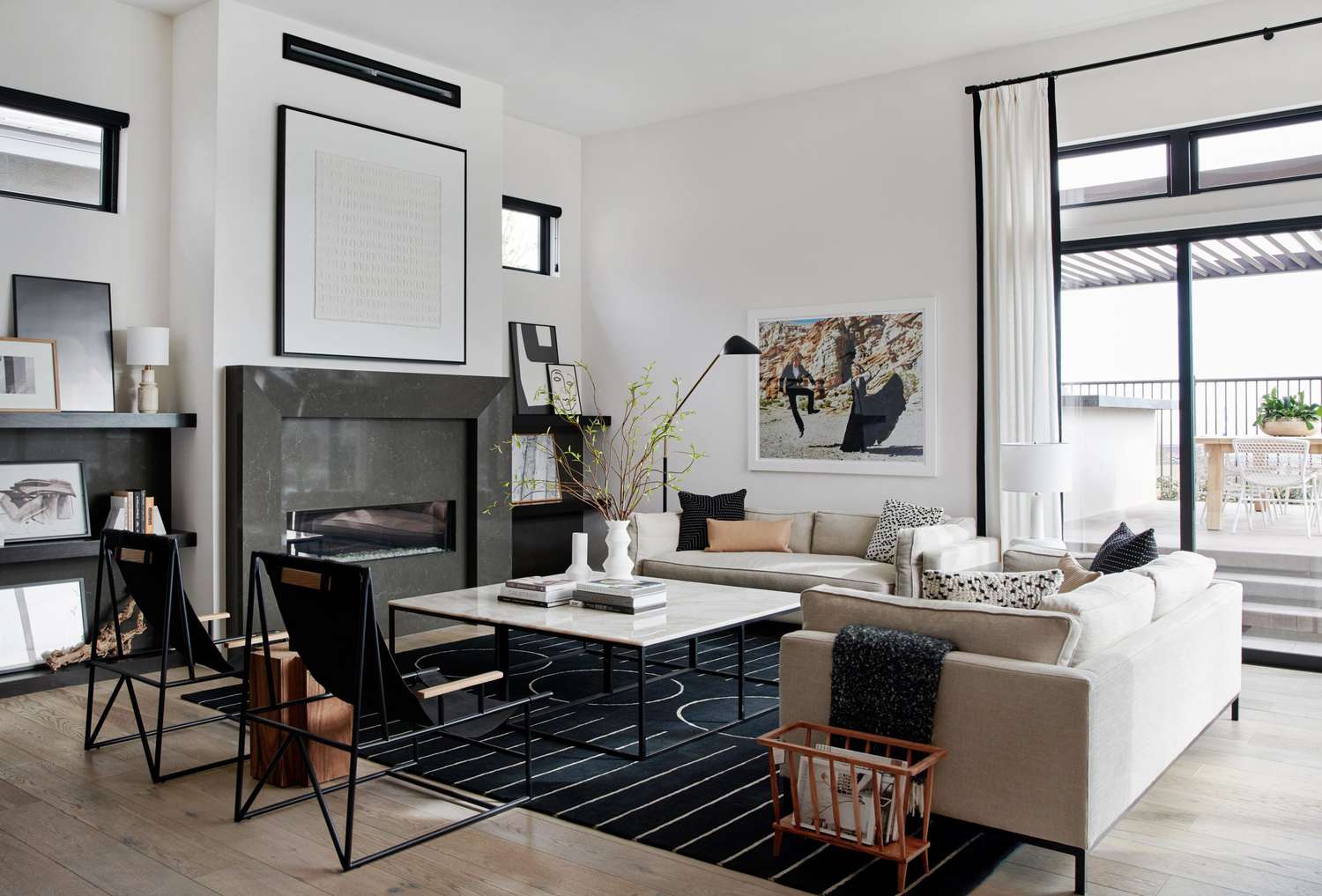 Bobby Berk neutral living room with contemporary design