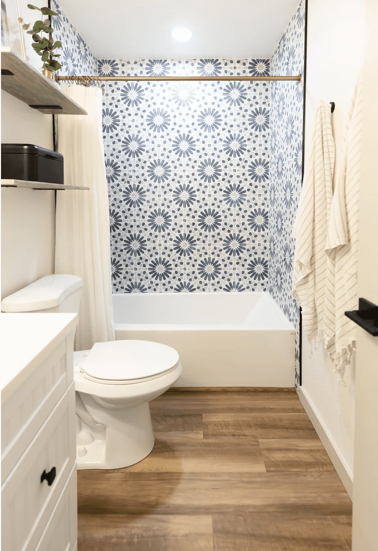 patterned tile in a shower