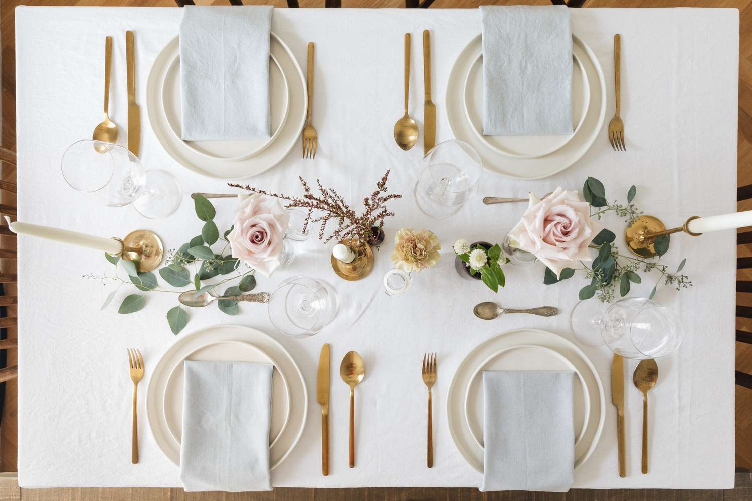 overhead of a formal dinner table