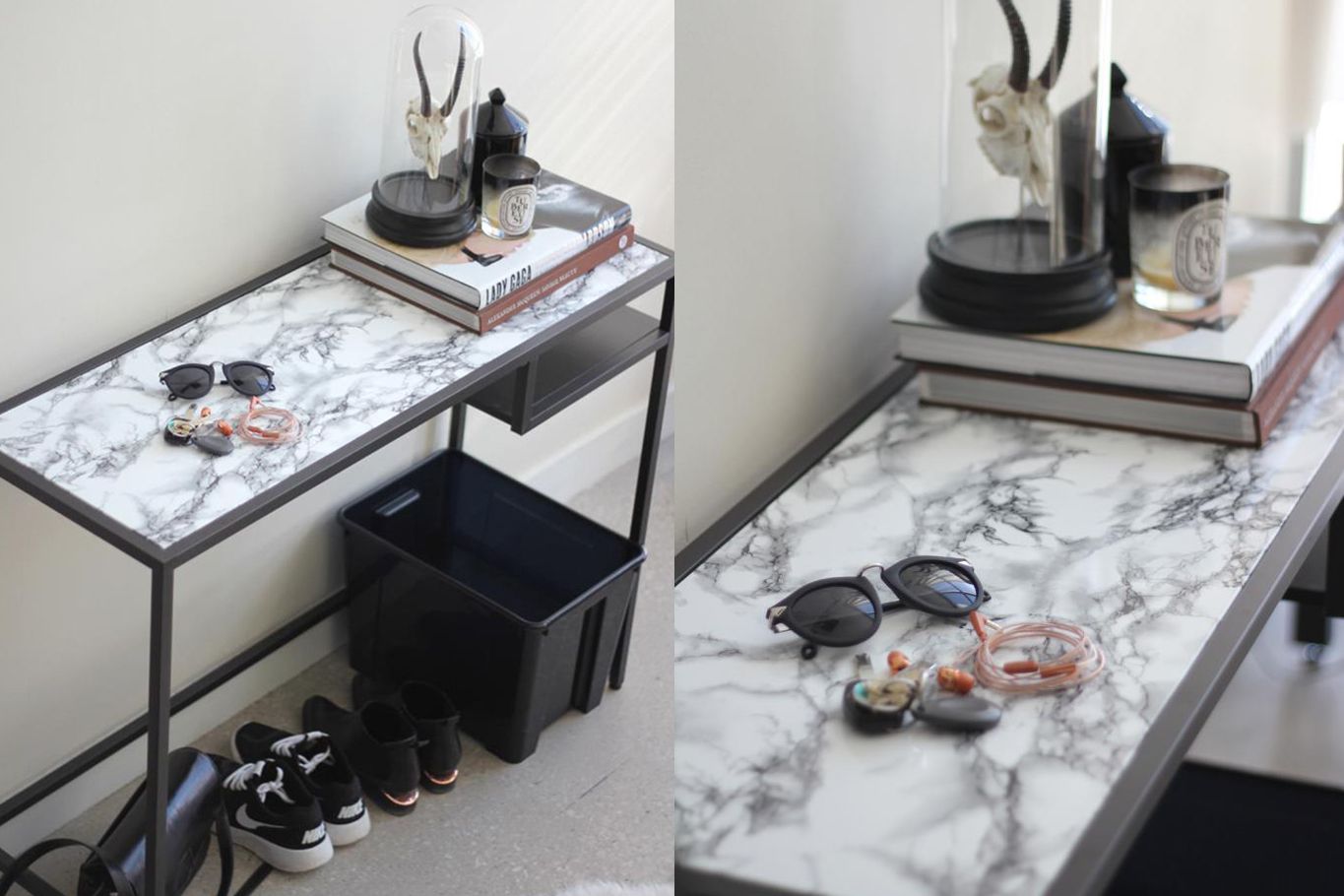 faux marble table entryway table IKEA hack