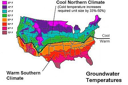 Mapa das temperaturas do lençol freático em todo o país.