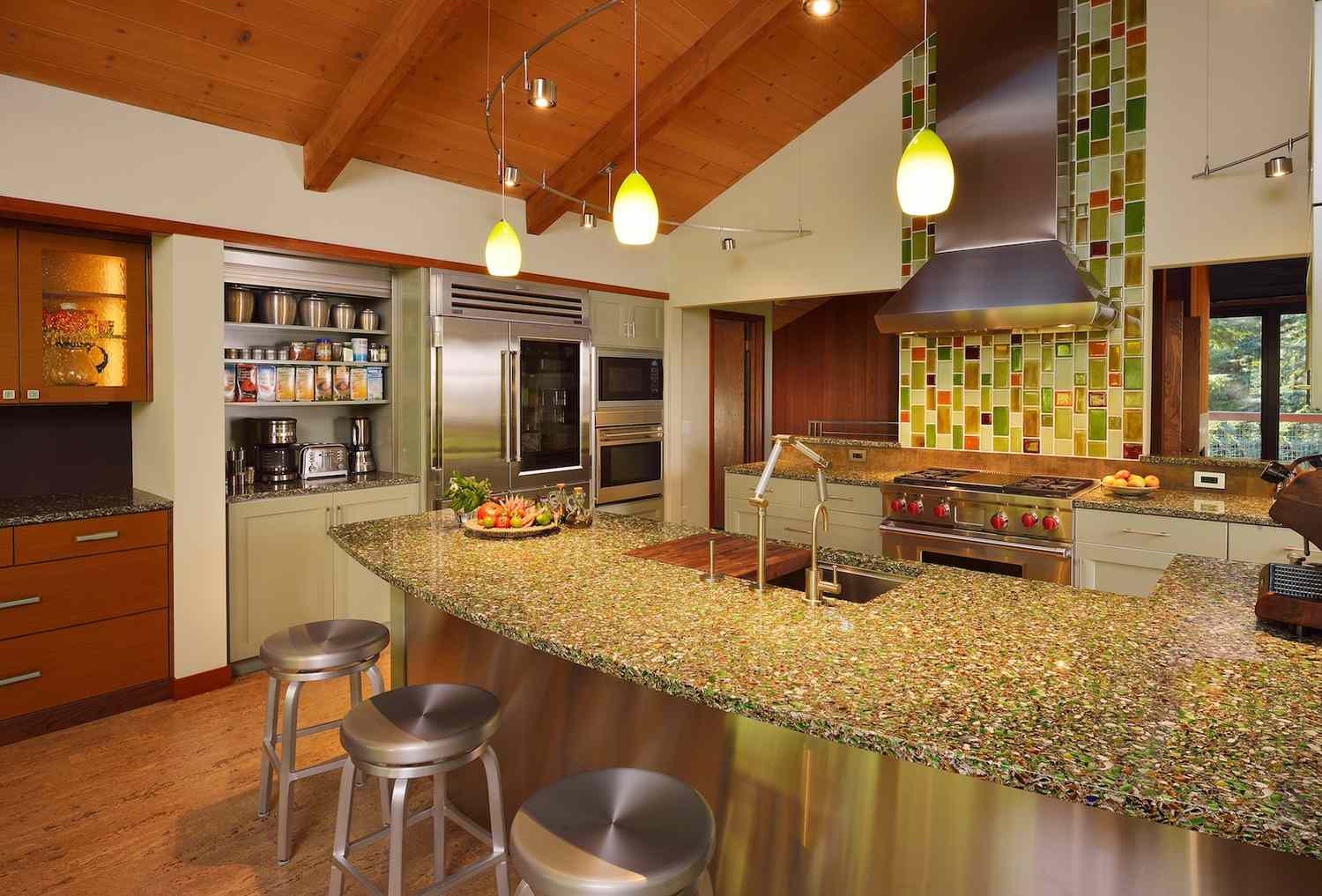 redwood retreat with glass countertops