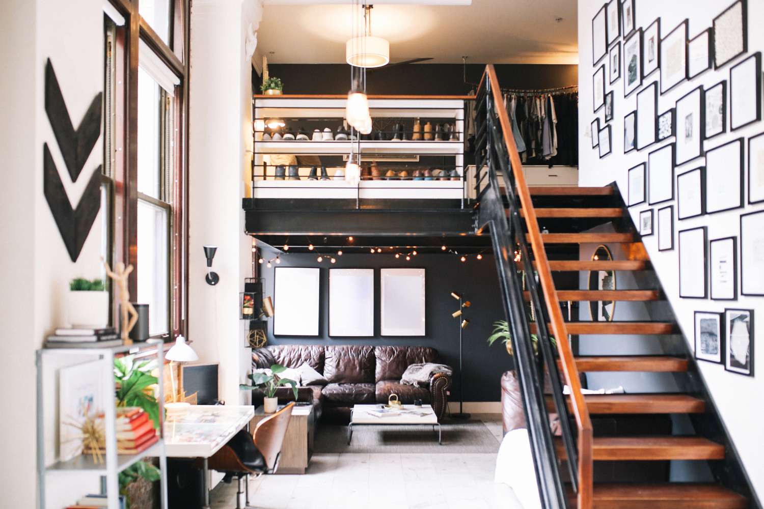 apartment loft with a dark accent wall