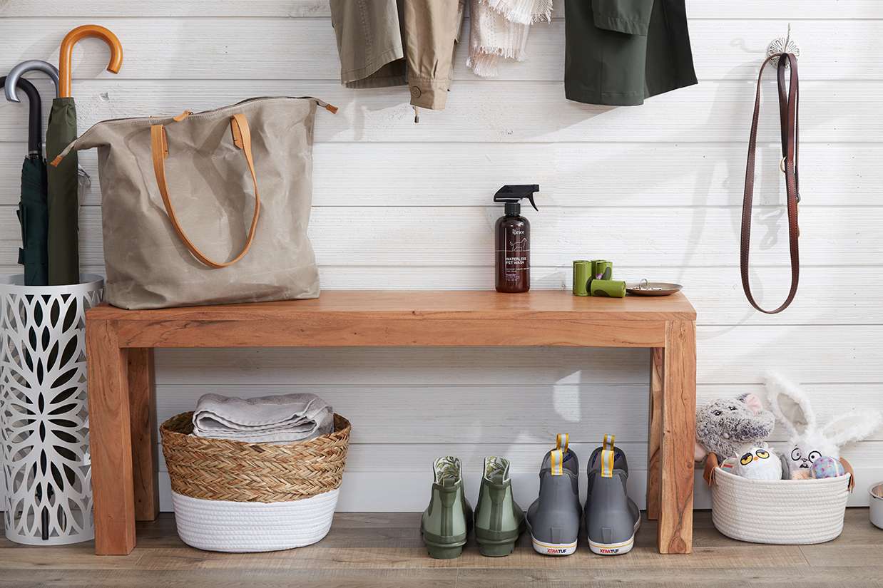 mudroom with under bench storage