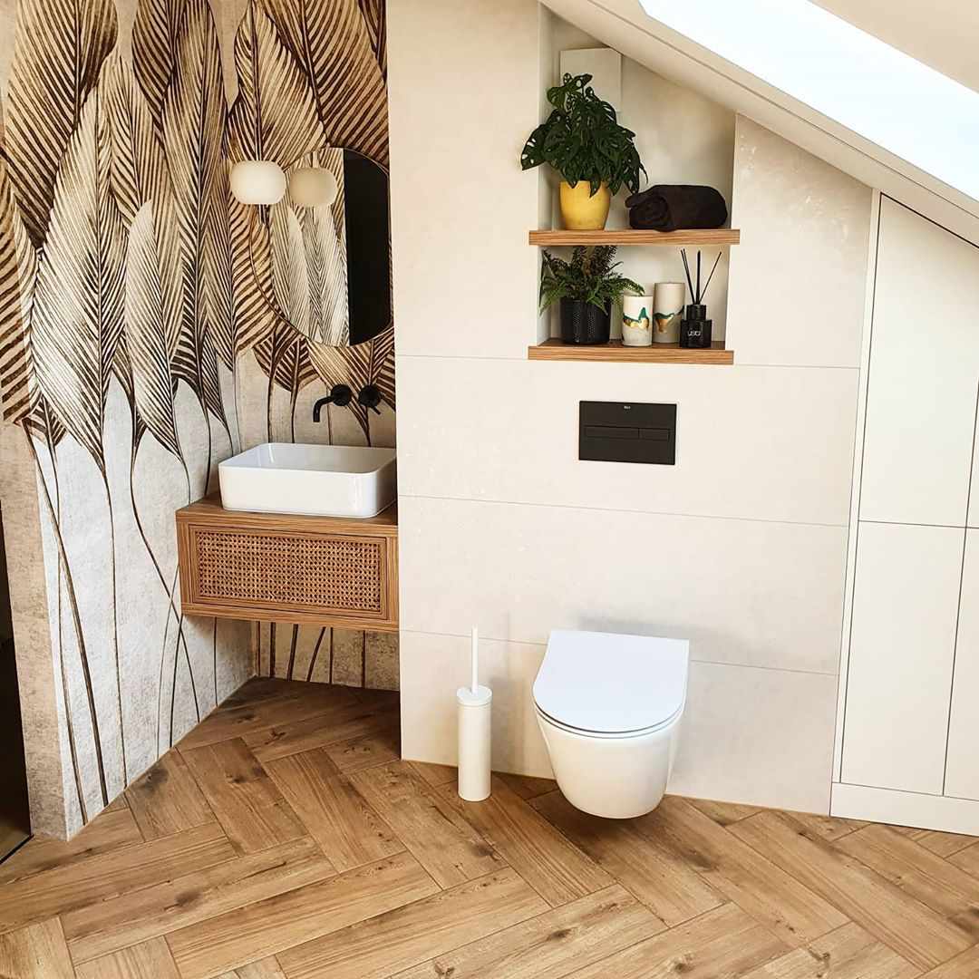 Salle de bain avec carrelage céramique chevron