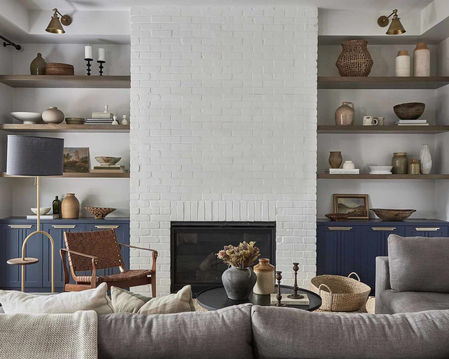 painted white brick fireplace