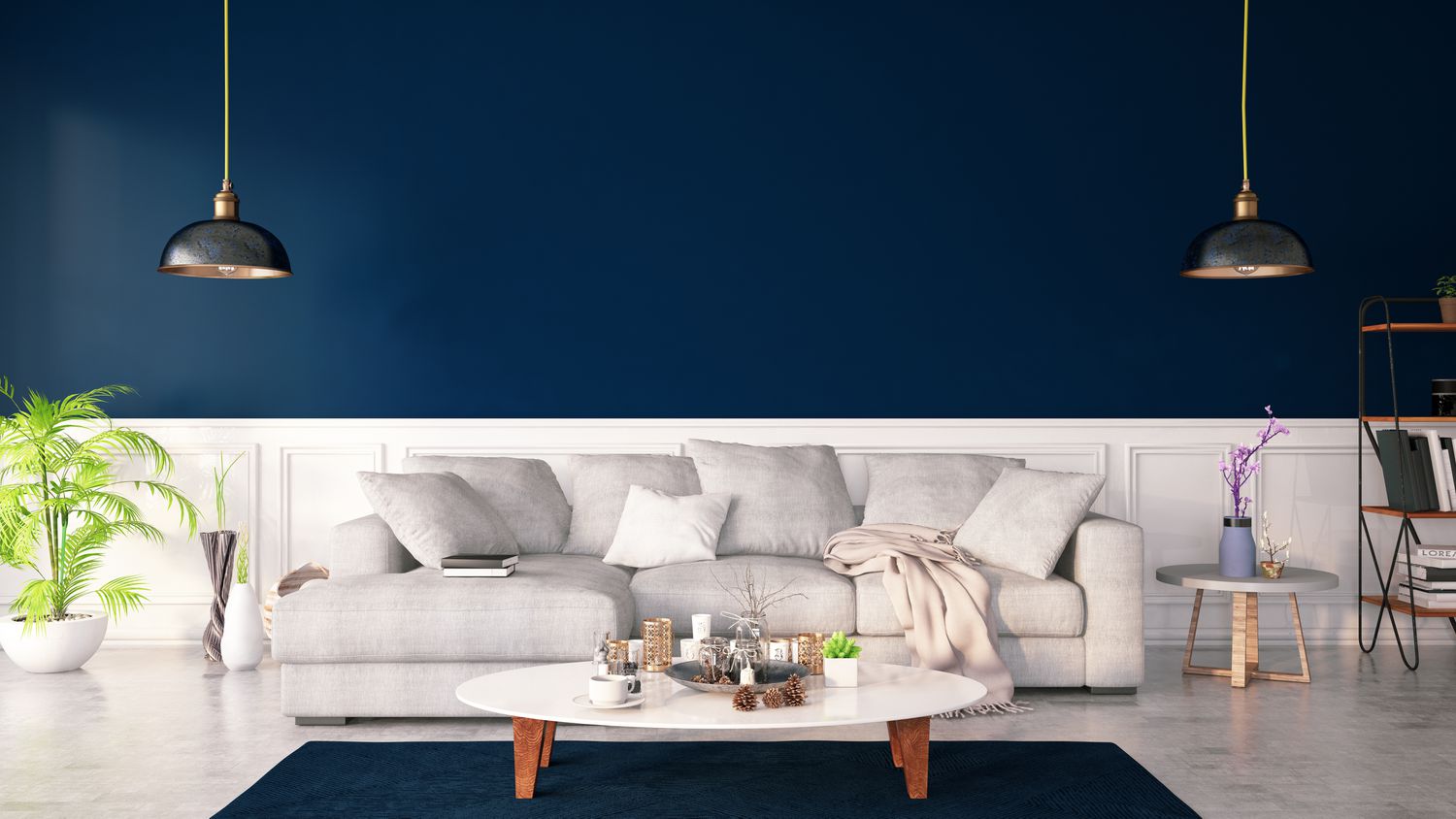 Dar color azul interior con sofá