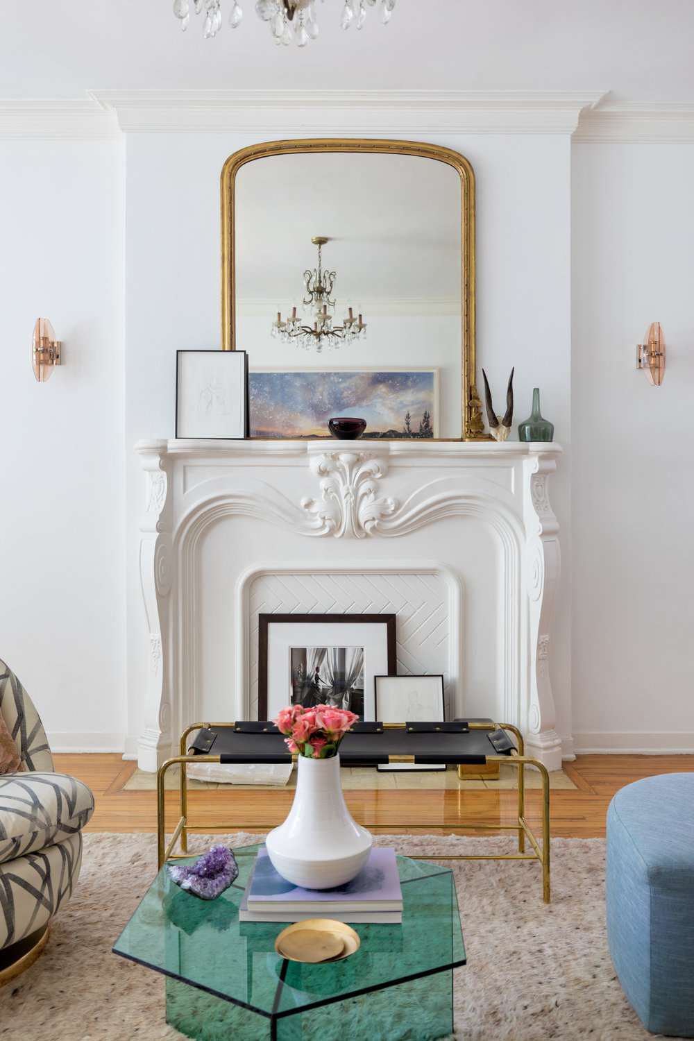 white faux fireplace