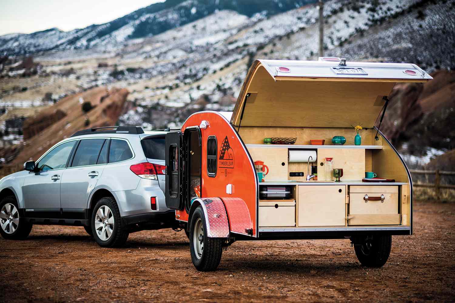 A Timberleaf tear drop camper trailer