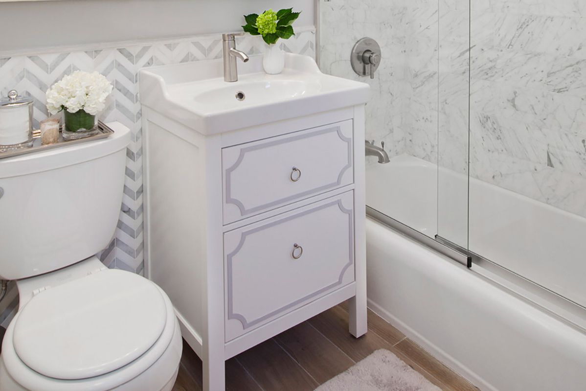 decorative overlay on Ikea bathroom vanity