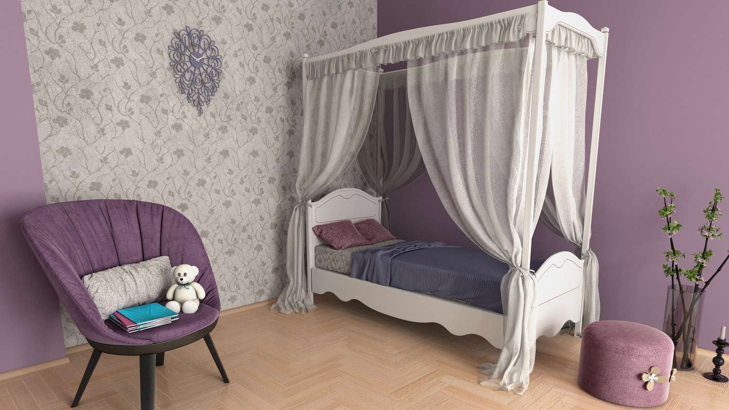 Quarto roxo bonito para meninas