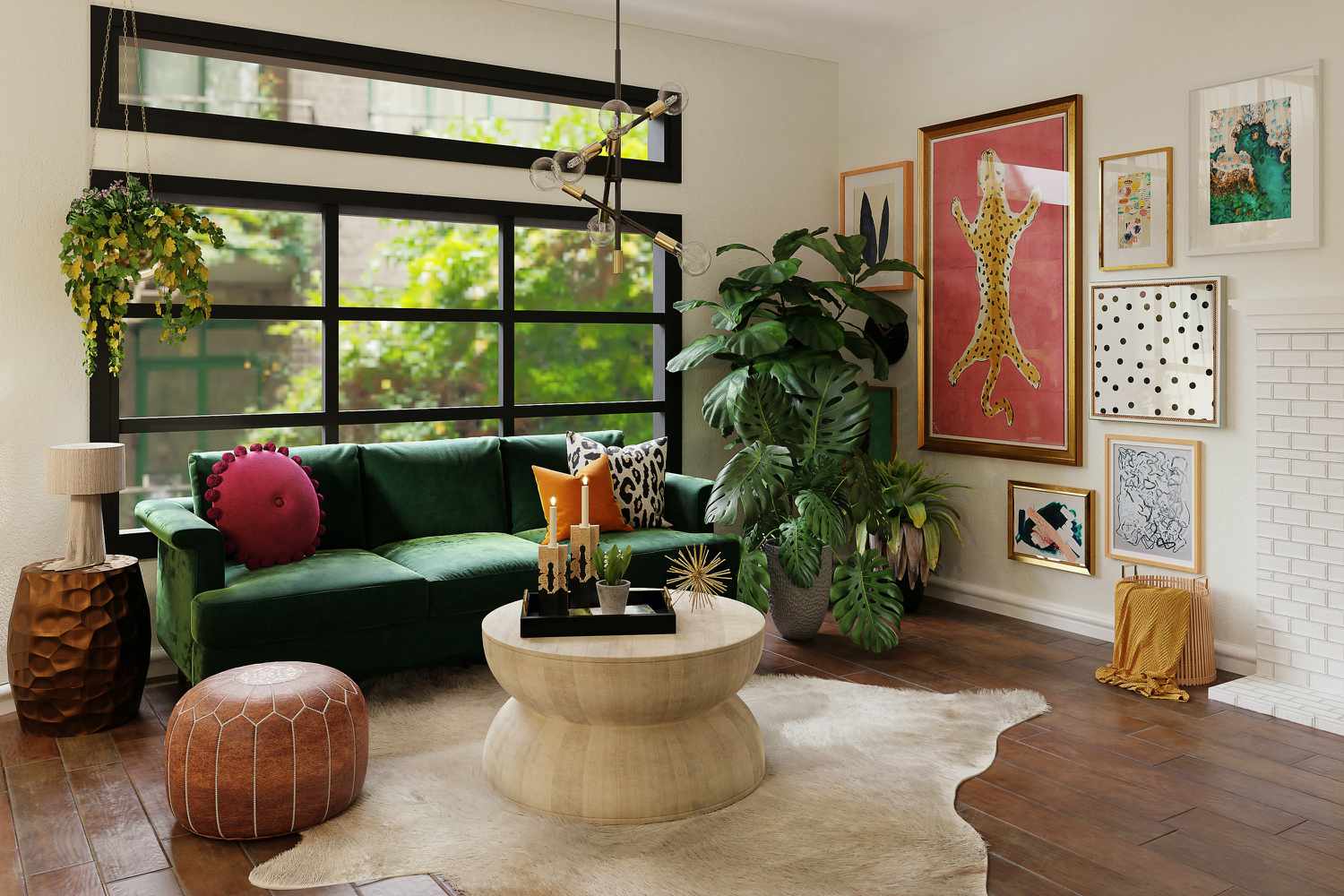 Decoração de interiores em verde, amarelo e vermelho