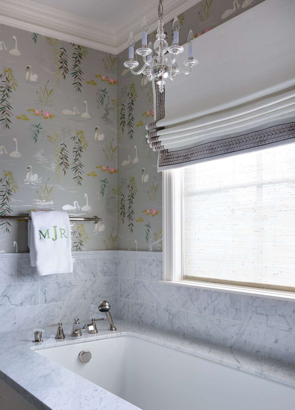 half marble tile half wallpaper