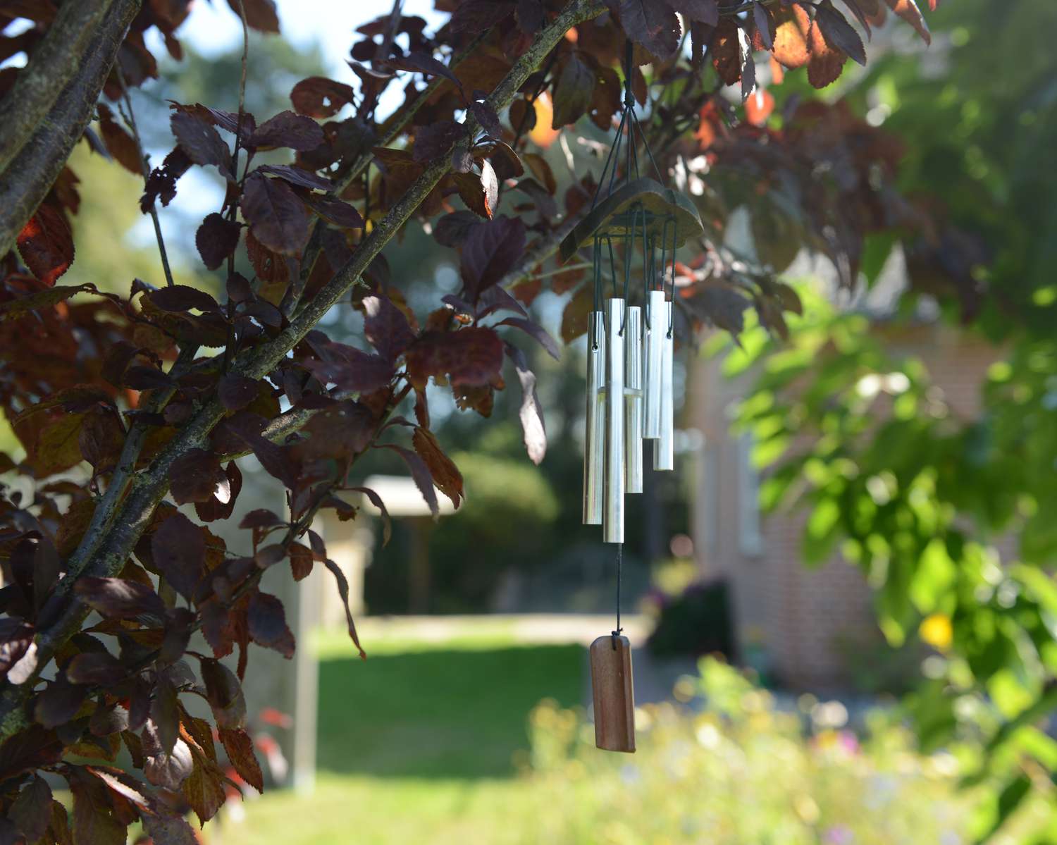 Campanas de viento en un jardín feng shui