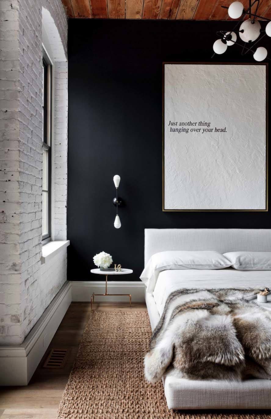 dormitorio estilo industrial con pared negra