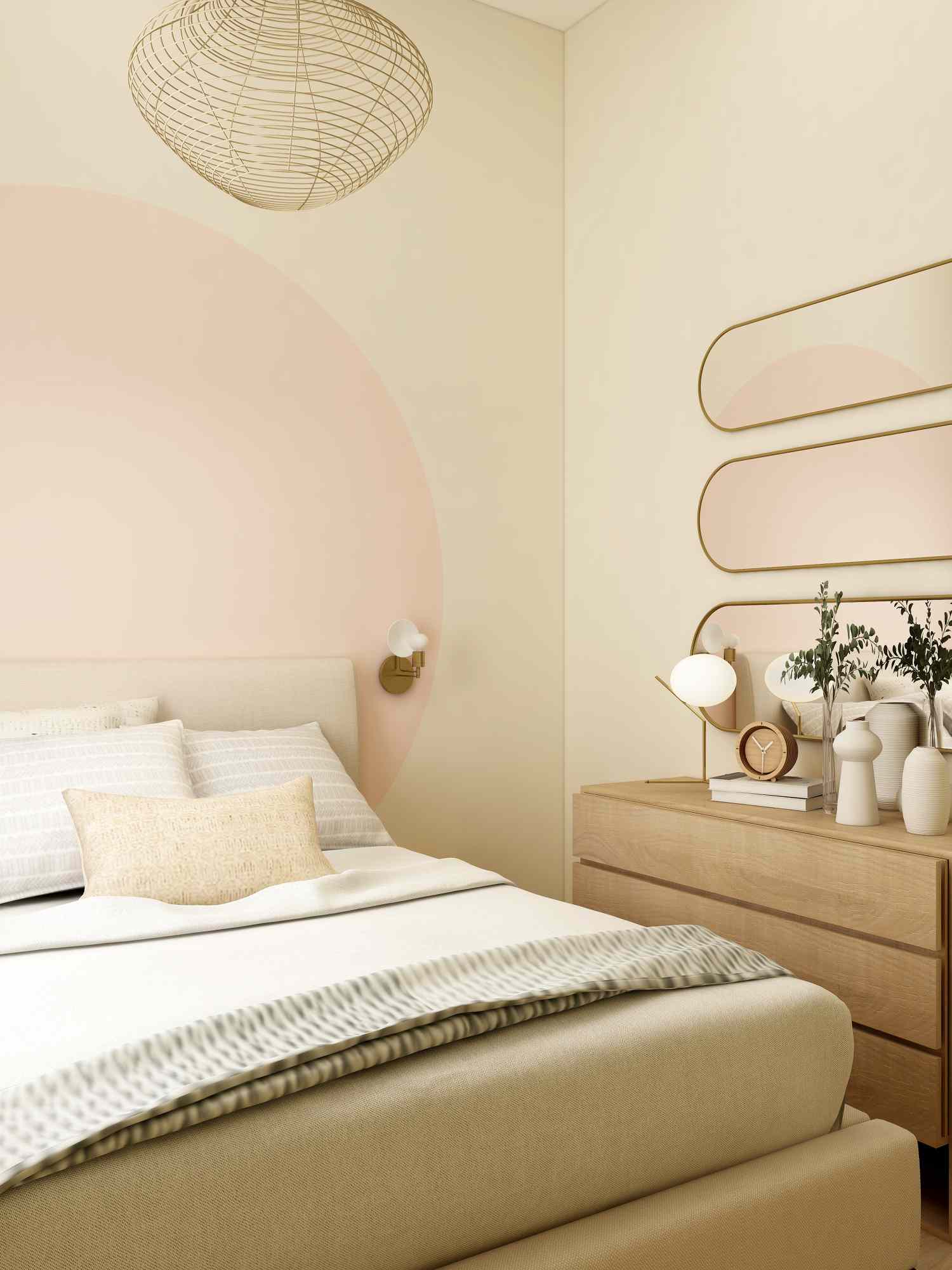 quarto neutro creme e rosa