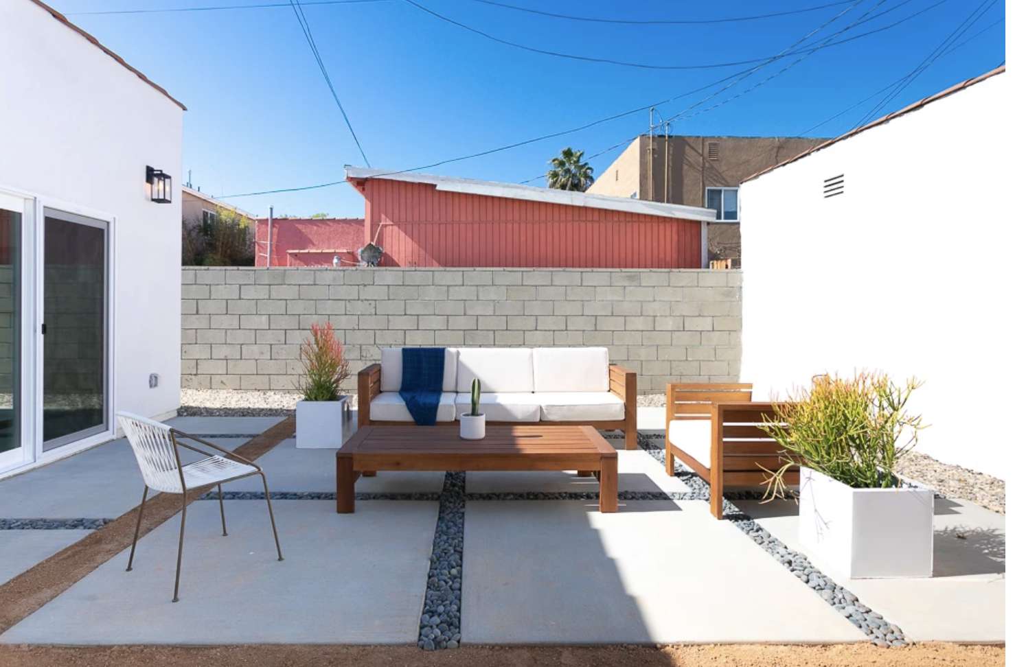 modern style patio setup in backyard