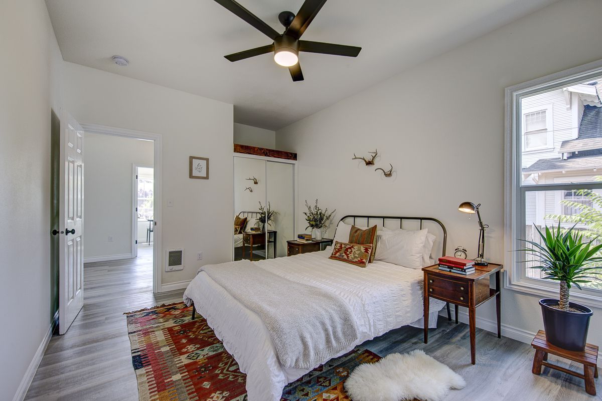 bedroom with red accents