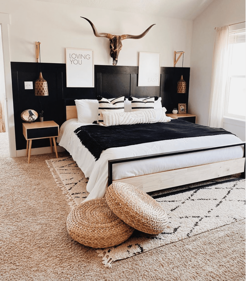 A southwestern style master bedroom.