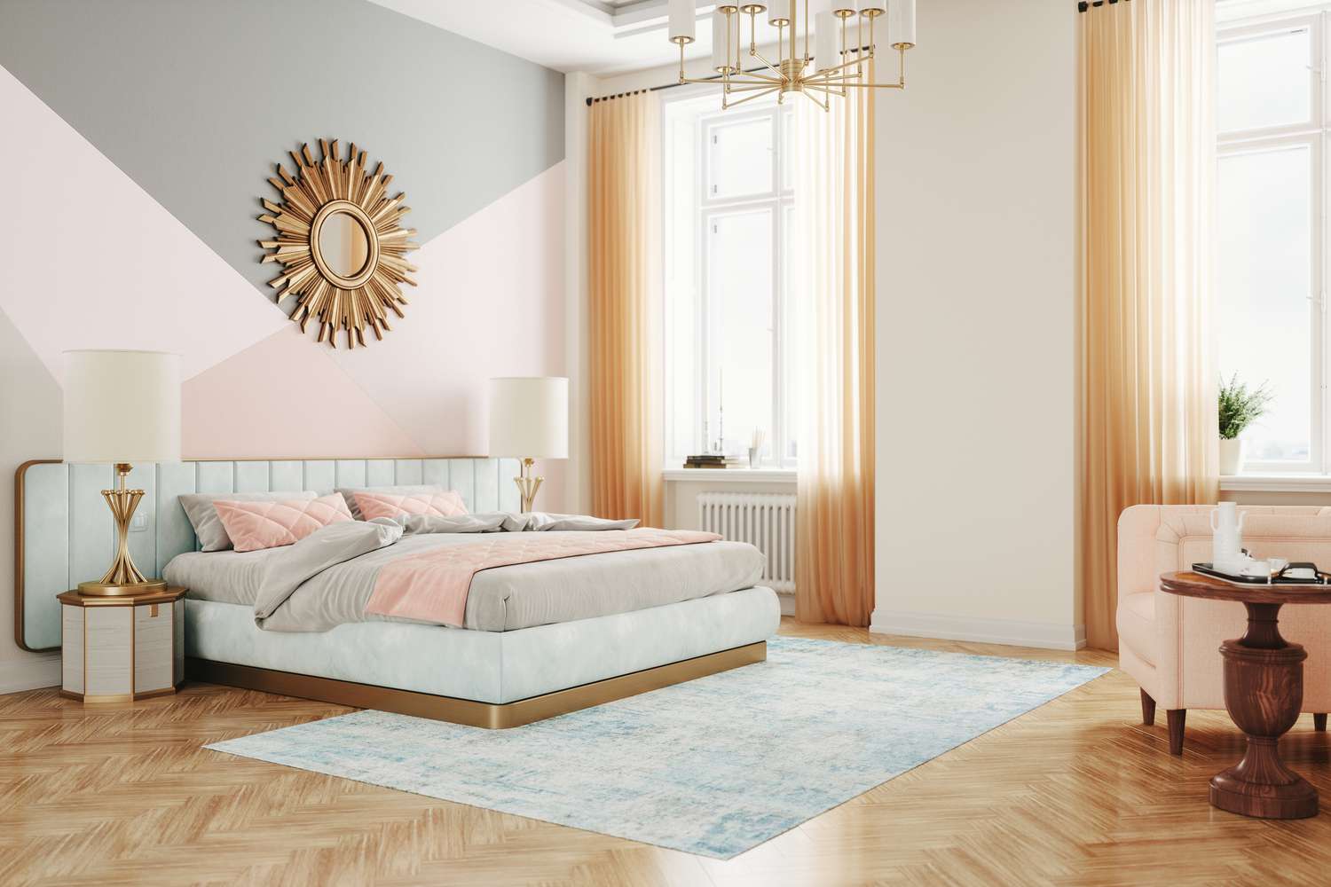 dormitorio estilo retro en colores pastel