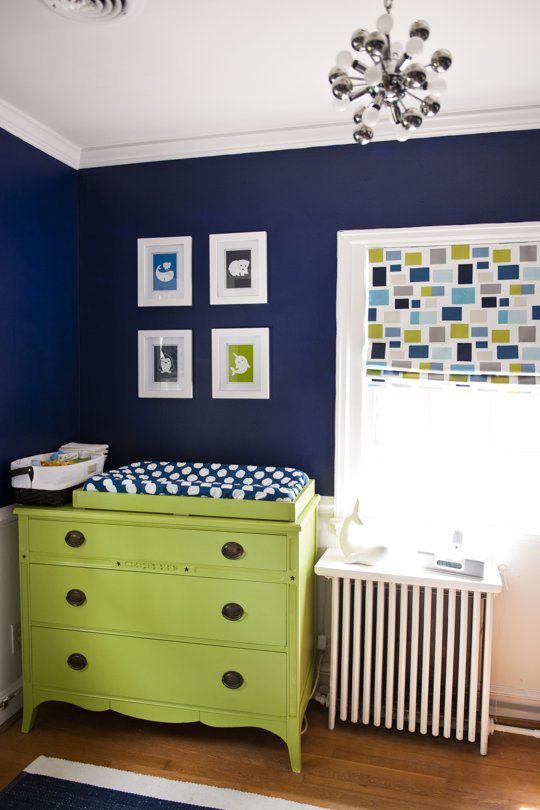 Navy nursery with lime accents